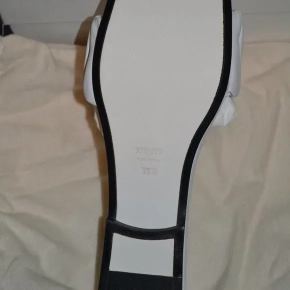 KHAITE Crete Flat White Leather Ruffle Slip On Slide Sandals - Sz 9.5 US 39.5